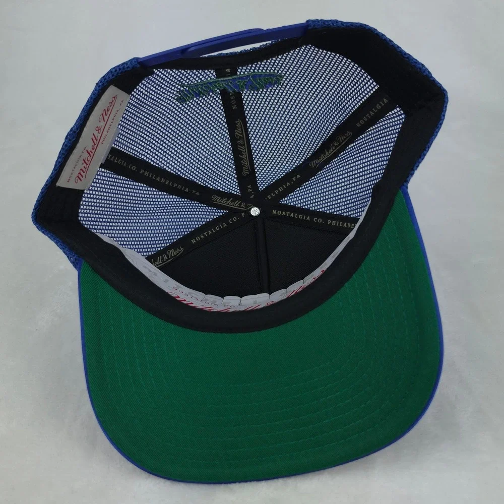 Dallas Mavs Mitchell & Ness NBA Trucker Hat Cap Embroidery Logo Blue Satin NWT